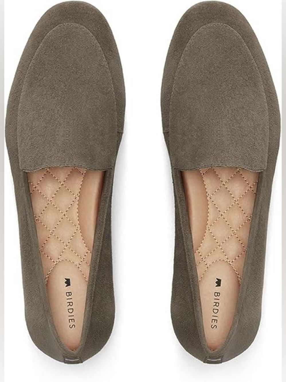 Birdies Olive Green Suede Quilted Insole Loafers, Size 10